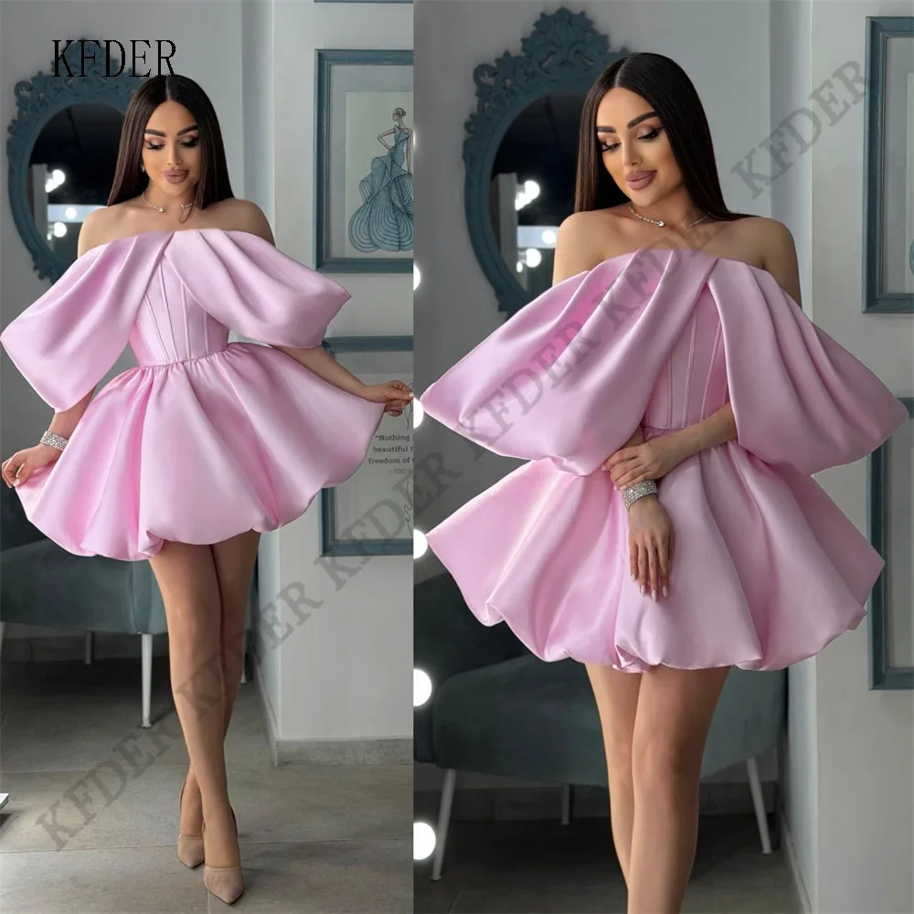 Modern Satin Cocktail Prom Dress Pink A Line Off Shoulder Sleeveless فساتين للمناسبات الخاصة De Gala Evening Dresses Customized