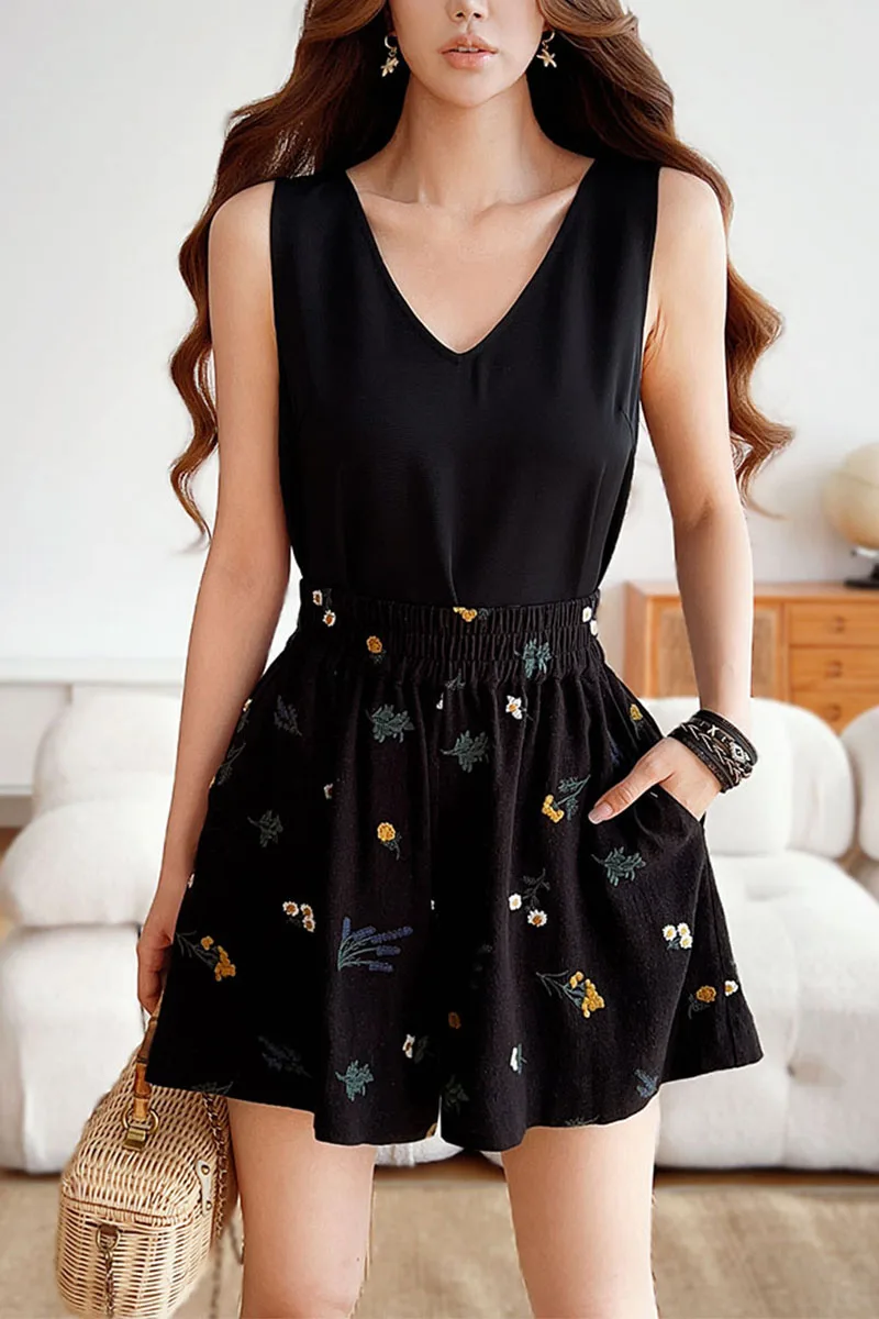 

Summer Embroidery Pants Elastic Waist Wide-Leg Women's Pants Separately Vest Empire Trousers Y2K 2025 New DABUWAWA DM2BSP007