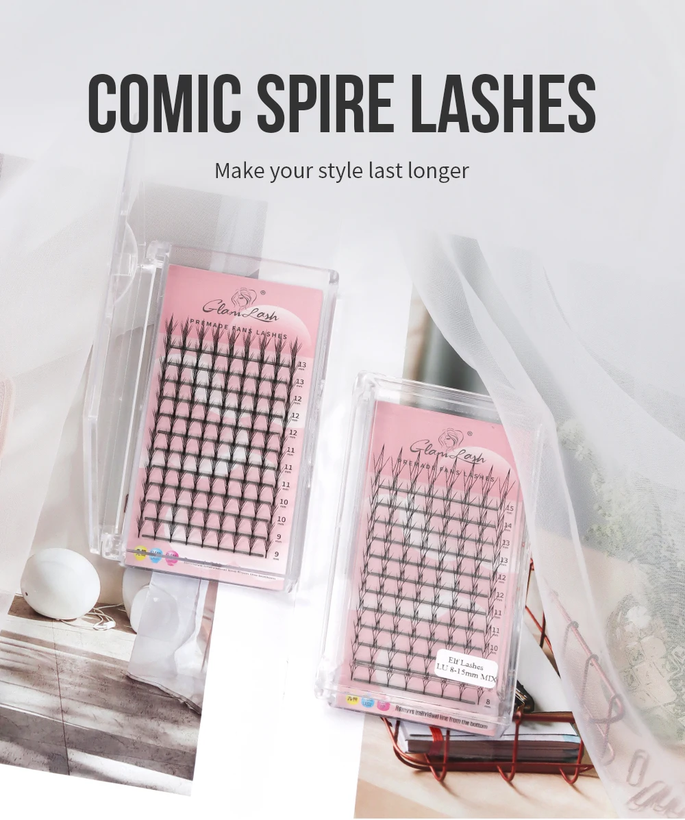 GLAMLASH LU/M Curl Comic Spire Lashes Vorgefertigte Volumen-Wimpern Feder-Anime-Effekt Weiche Federform Flatternde Wimpernverlängerungen – Detail 1