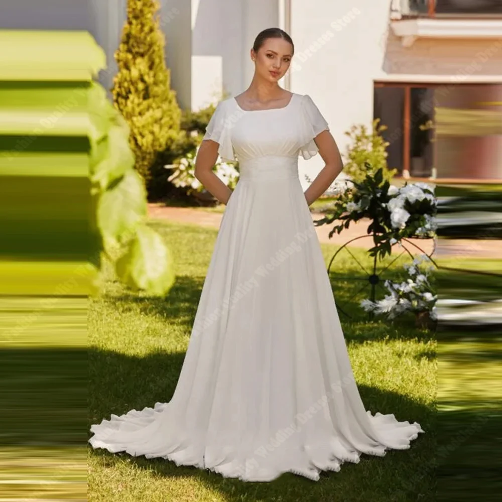 

Женские свадебные платья с квадратным воротником, элегантные свадебные платья трапециевидной формы, длина для мытья полов, помолвка, банкет, Vestidos De Noivas по индивидуальному заказу