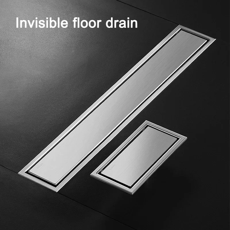 Stainless Steel Invisible Floor Drain Gold Hidden Extended Floor Drain Anti-Odor Shower Drain Bathroom Drainer