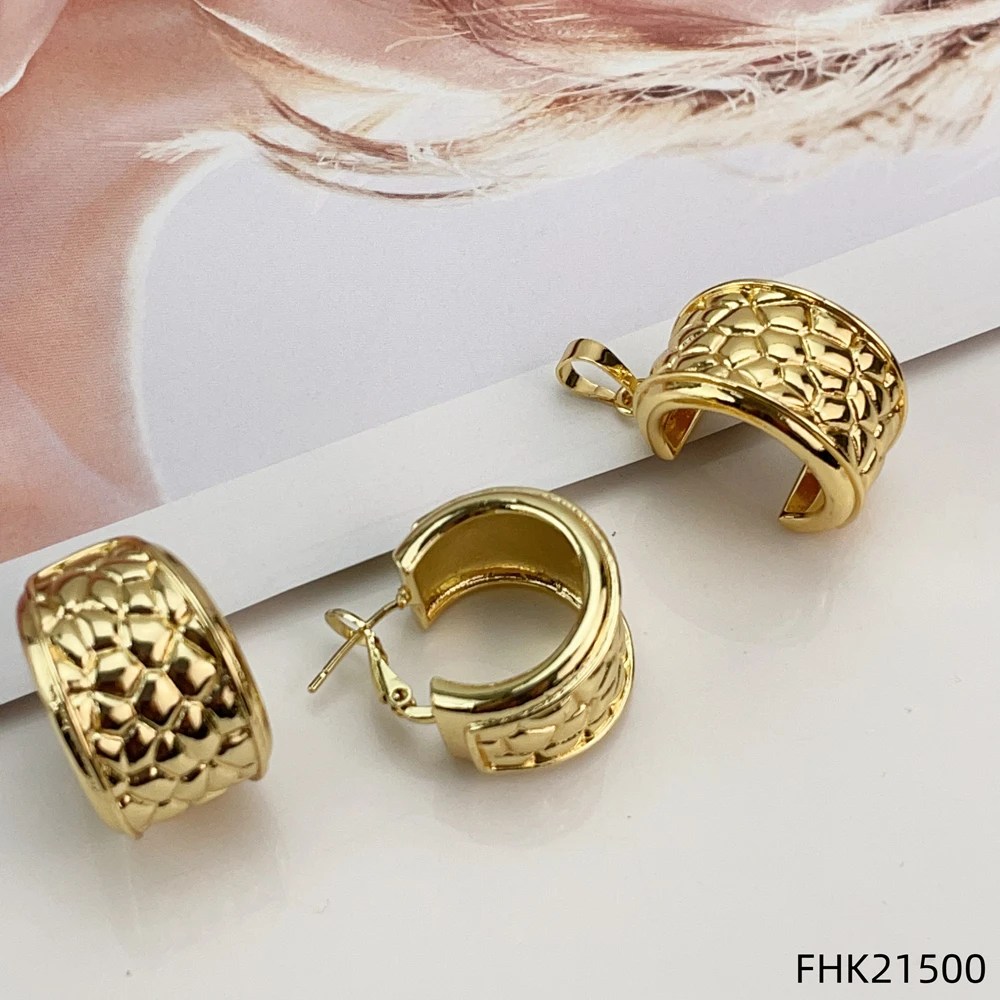 

Newest Beautiful Pendant with Earrings Dubai Gold Plated Fine Jewelry for Women FHK21500
