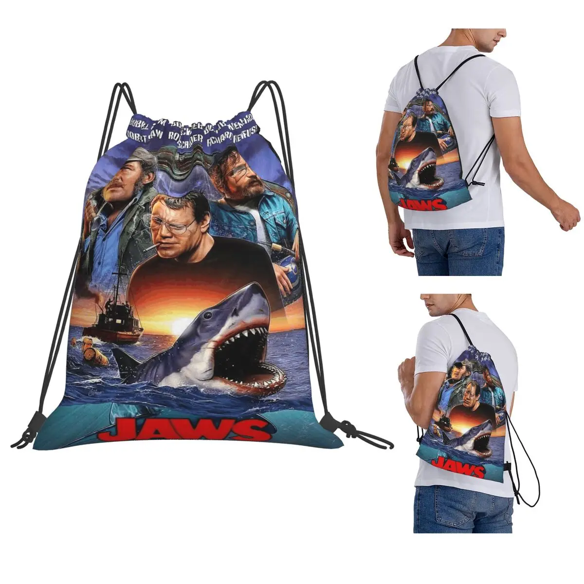Jaws Horror Movie Backpacks Fashion Drawstring Bags Sports Bag Book Bags for Travel School