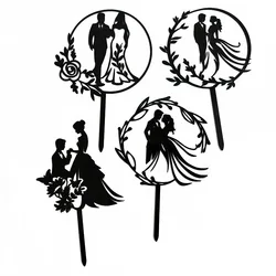 New Character Wedding Party Cake Topper Decoration Black Acrylic Mrs & Mrs Bride Groom Wedding Cake Toppers Gift Baking Supplies