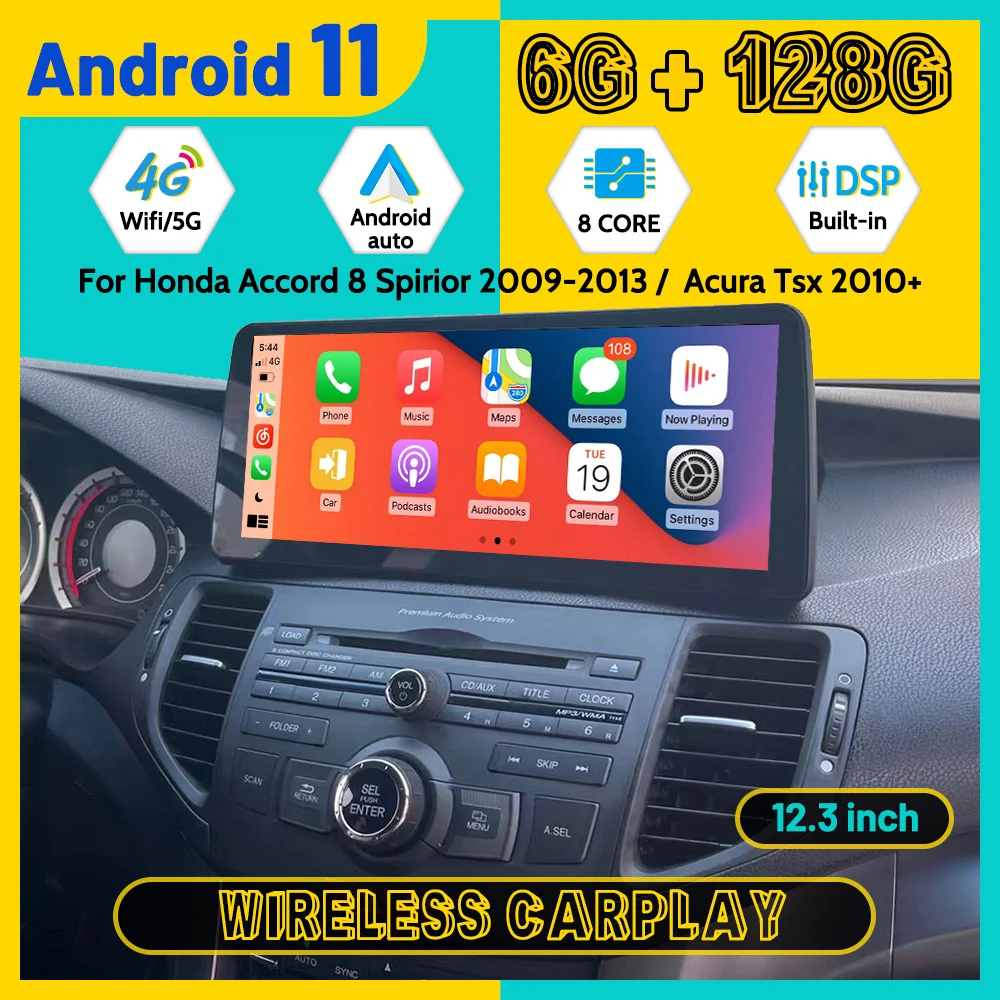 Car Radio Android 11 Multimedia Player For Honda Accord 8 Spirior /Acura Tsx 2009 2020-2013 GPS Navi Auto Carplay Stereo Screen