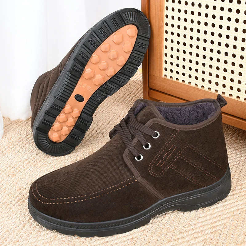 Herren Winterstiefel, Schnürstiefel mit Fleece-Futter, knöchelhohe Stiefeletten, rutschfeste, dicke Sohle, warm, für ältere Herren, lässige Baumwollschuhe. – Detail 15