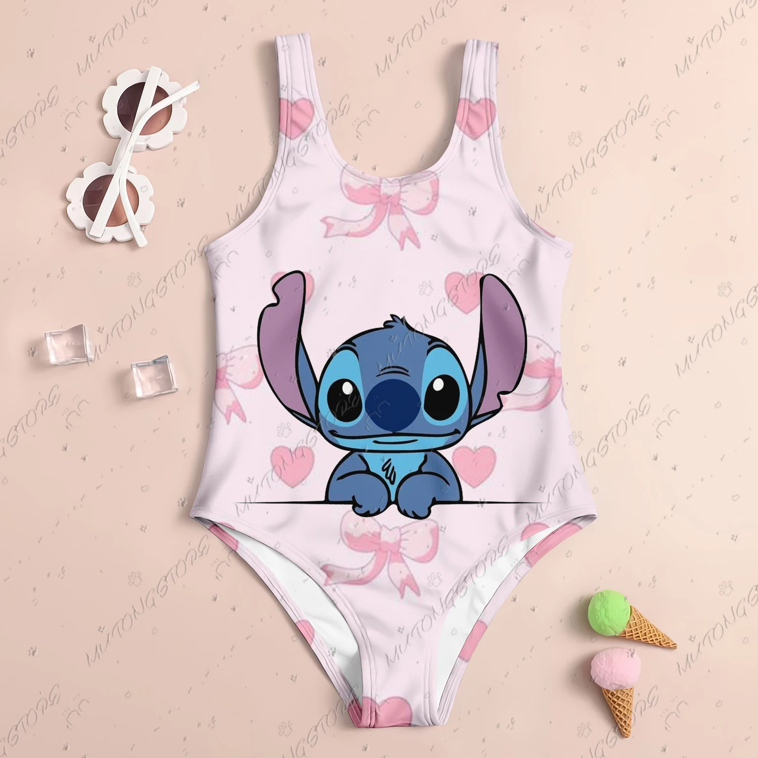 24 New Baby Swimsuit Girl 2024 Stitch Children Women Swimwear Beach Swimsuit Kids 4-14 Years Old Sell Like Hot Cakes Girls\' Girl