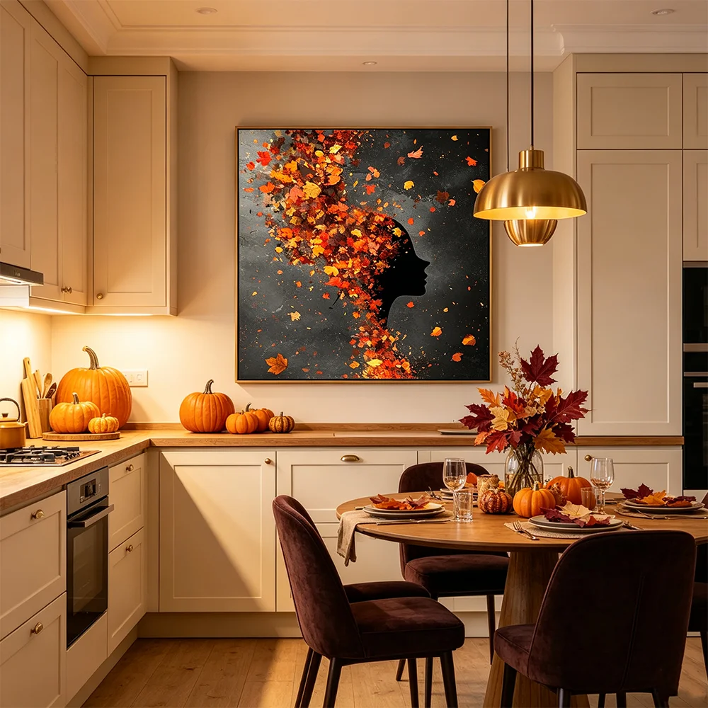Autumn Withered Leaves Canvas Print Abstract Girl Wall Art Posters Decorative Paintings for Bedroom Living Room Decor Picture