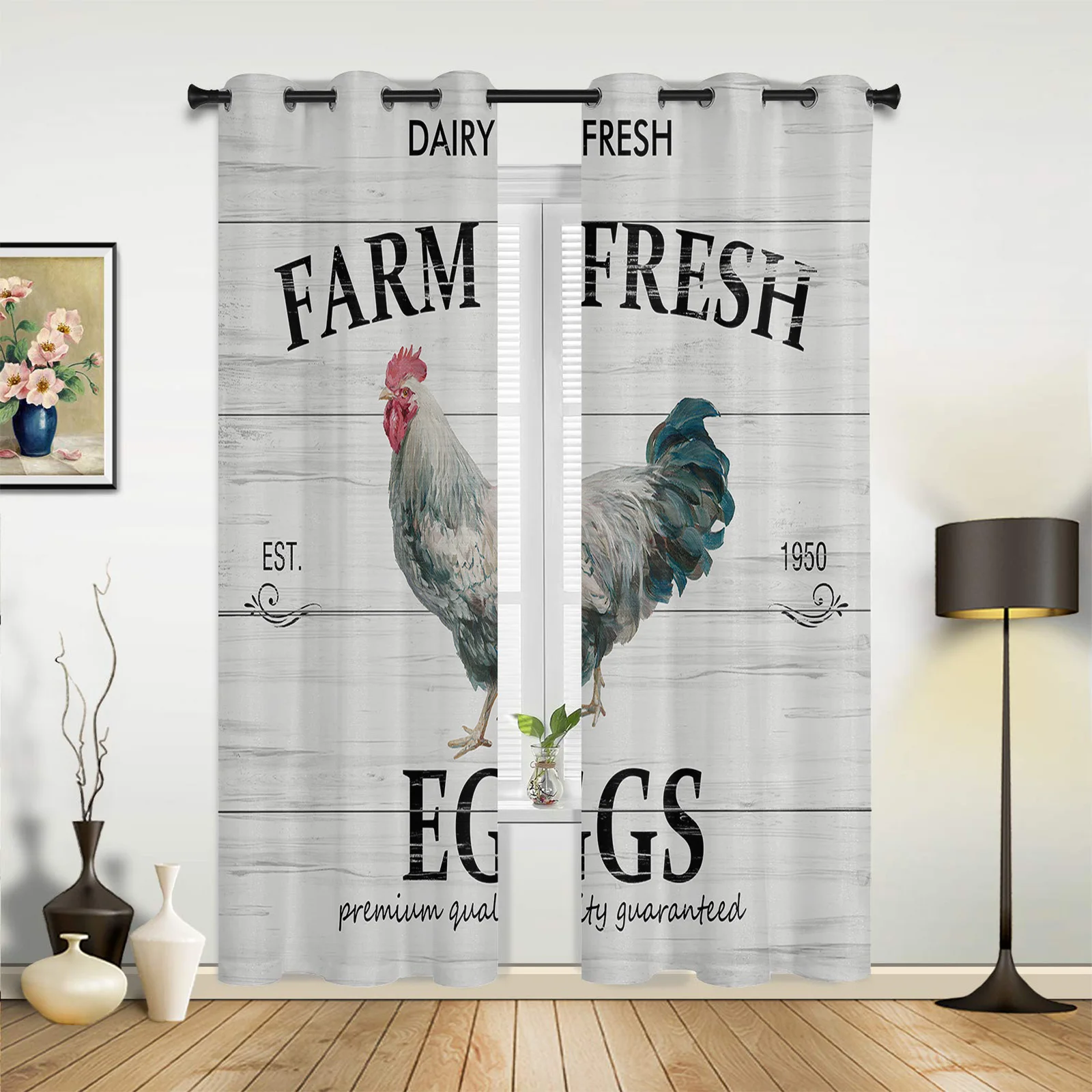 

Vintage Farm Rooster Wood Grain Windows Curtains for Bedroom Modern Printing Blinds Curtain For Living Room Home Decor