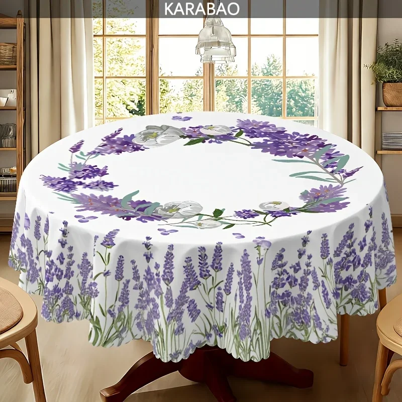 1PC Lavender Flower Garland Round Tablecloth, with purple floral pattern, elegant country style designxzj