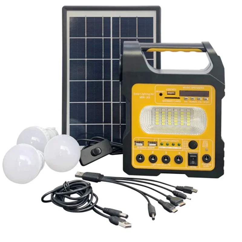 

6W Solar Generator Outdoor Power Portable Solar Panel Kit Battery Charging LED Lighting System Solar Cell With 3 LED Bulbs