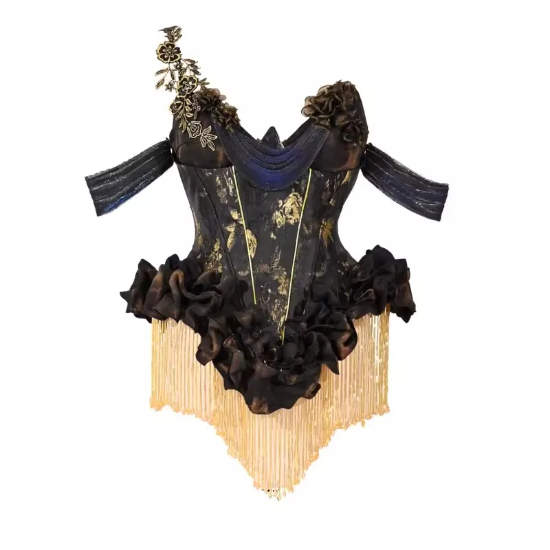 Blood Supply Women Original Sexy Off Shoulder Blusa Classic European Golden Palace Ruffels Tassels Tuxedo Shirts Blouses Mujer