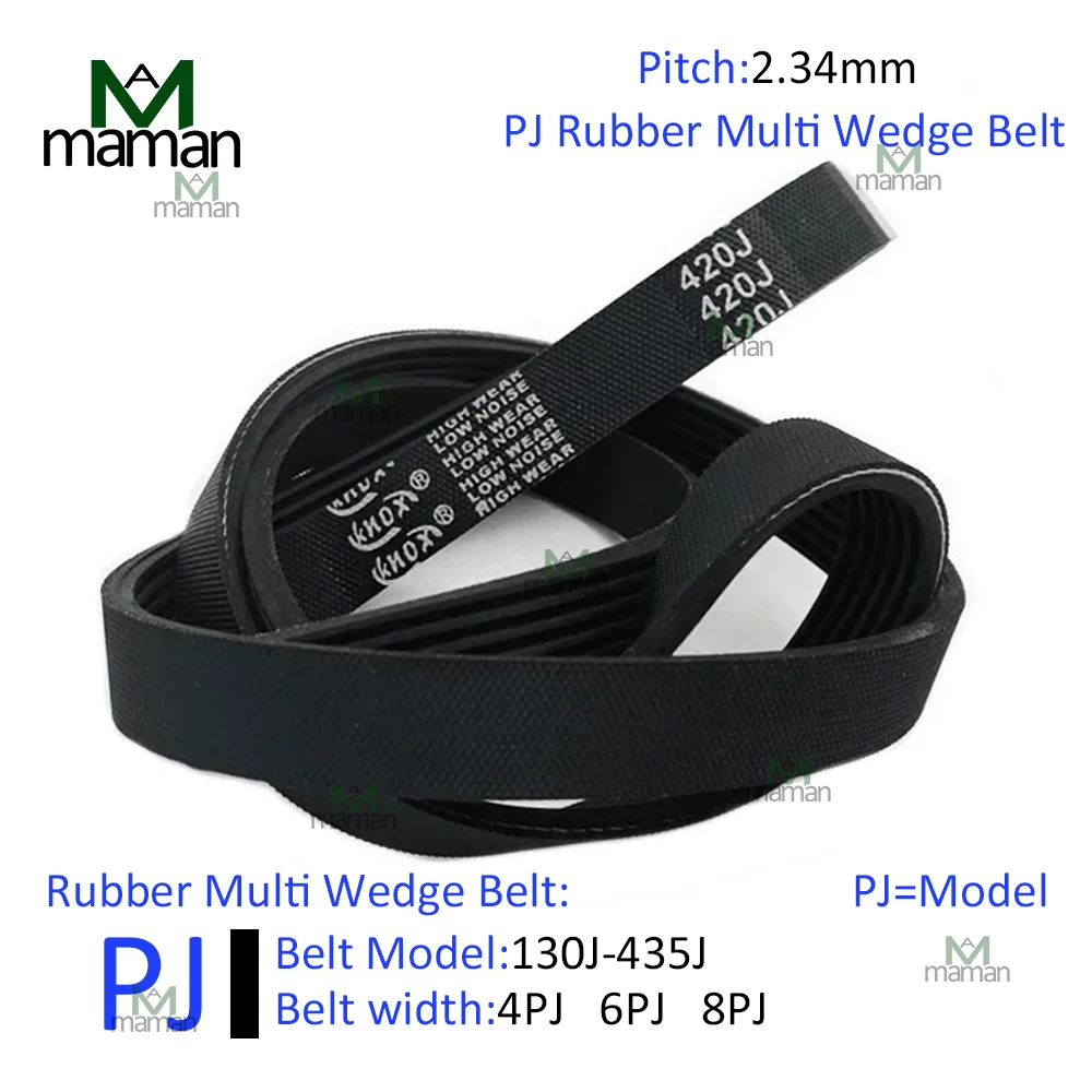 Modelli di cinghie multi scanalature tipo PJ a cuneo multiplo in gomma PJ130~PJ435 Numero cuneo della cinghia di trasmissione multi scanalatura 4/6/8 Passo 2,34 mm