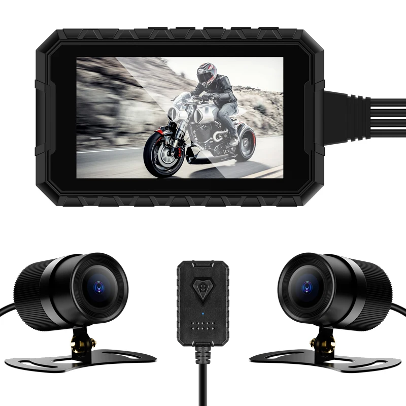 

3 Inch Motorcycle Driving Recorder Front+Rear View 1080P HD Video Recorder Motorcycle Night Vision DVR Camera