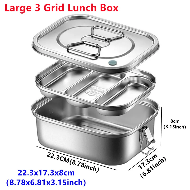 Double Layer Stainless Steel Lunch Box 2/3 Grid Leak-proof Bento Box Strong Tightness For Storing Various Fruits Snack Lunch Box