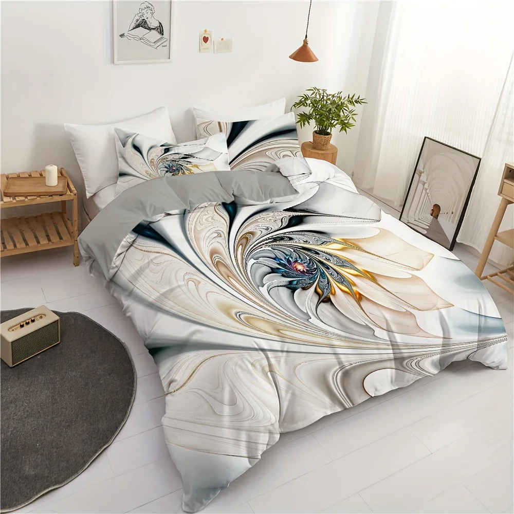 Duvet Cover Set Magic Curve Pattern Colored Divine Soft And Comfortable Bedding Set For Bedrooms And Dormitory