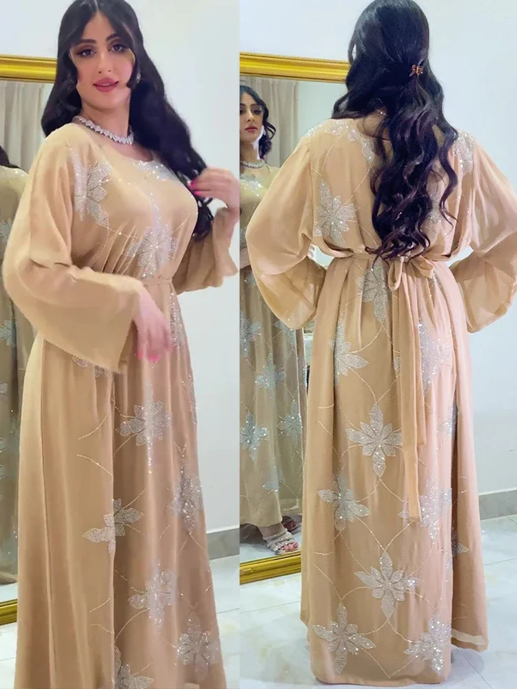 Eid Marruecos vestido de fiesta mujeres musulmanas Abaya diamante Ramadán gasa Dubai Abayas Kaftan elegante bata Vestidos vestido turco 2023