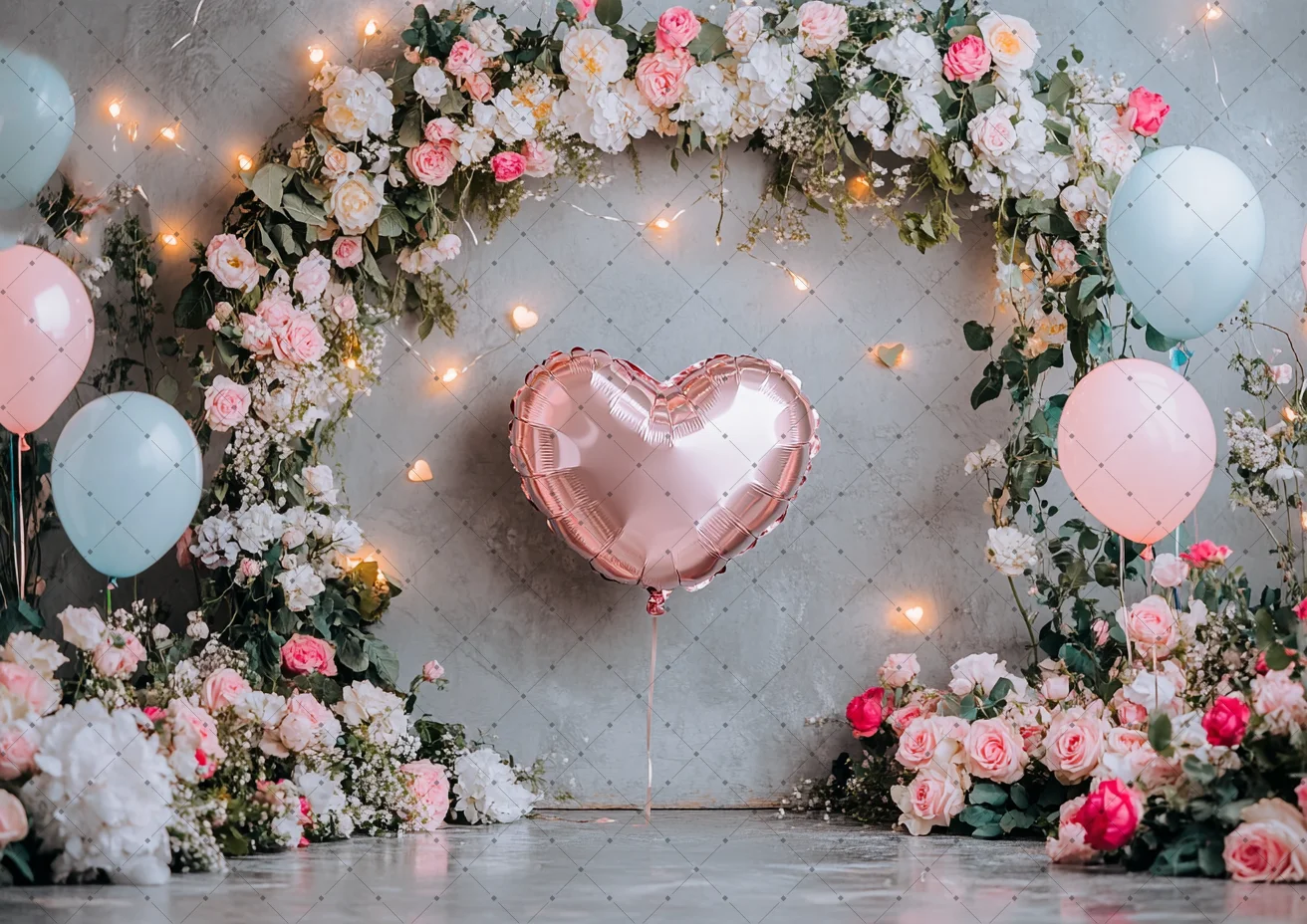 Fondo de fotografía del Día de San Valentín amor corazón flores globo 14 de febrero despedida de soltera decoración del banquete de boda foto fondo
