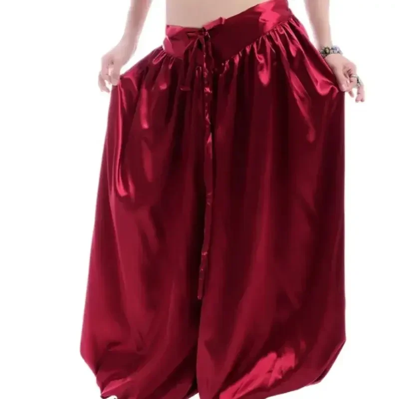 Sexy cetim calças para as mulheres, traje de dança do ventre, calças tribais, calças harém egípcias, cor doce, 1 conjunto