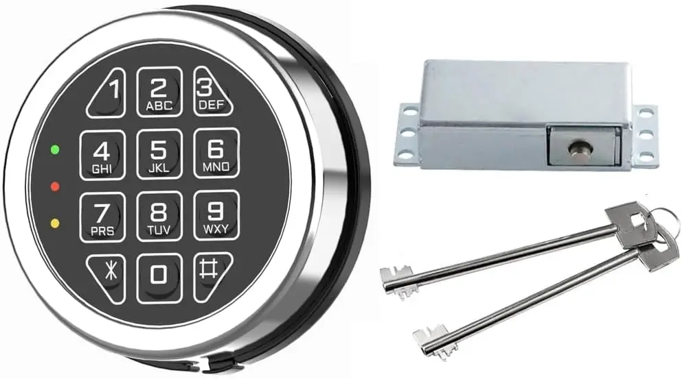 

Digital Keypad Solenoid Lock Replacement with Emergency Keys and Reset Cable for Gun Safes