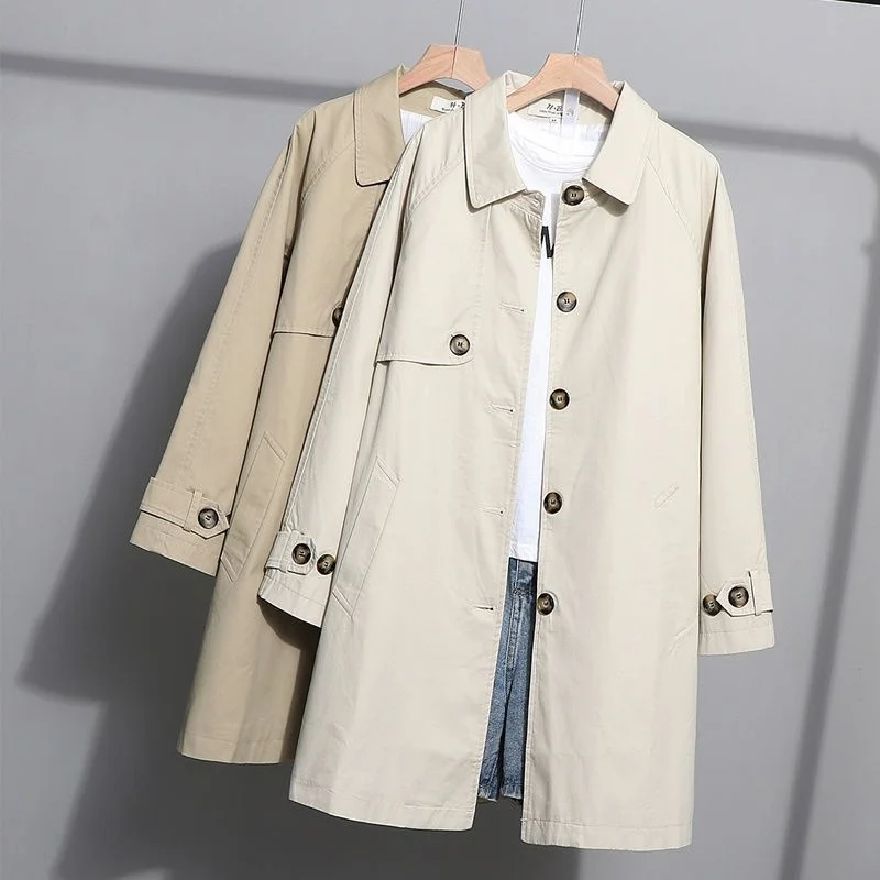 

Korean Single-breasted Loose Mid Long Women Overcoat Windbreaker Female Tops 2025 NewSpring Autumn Trench Coat Women Fashion