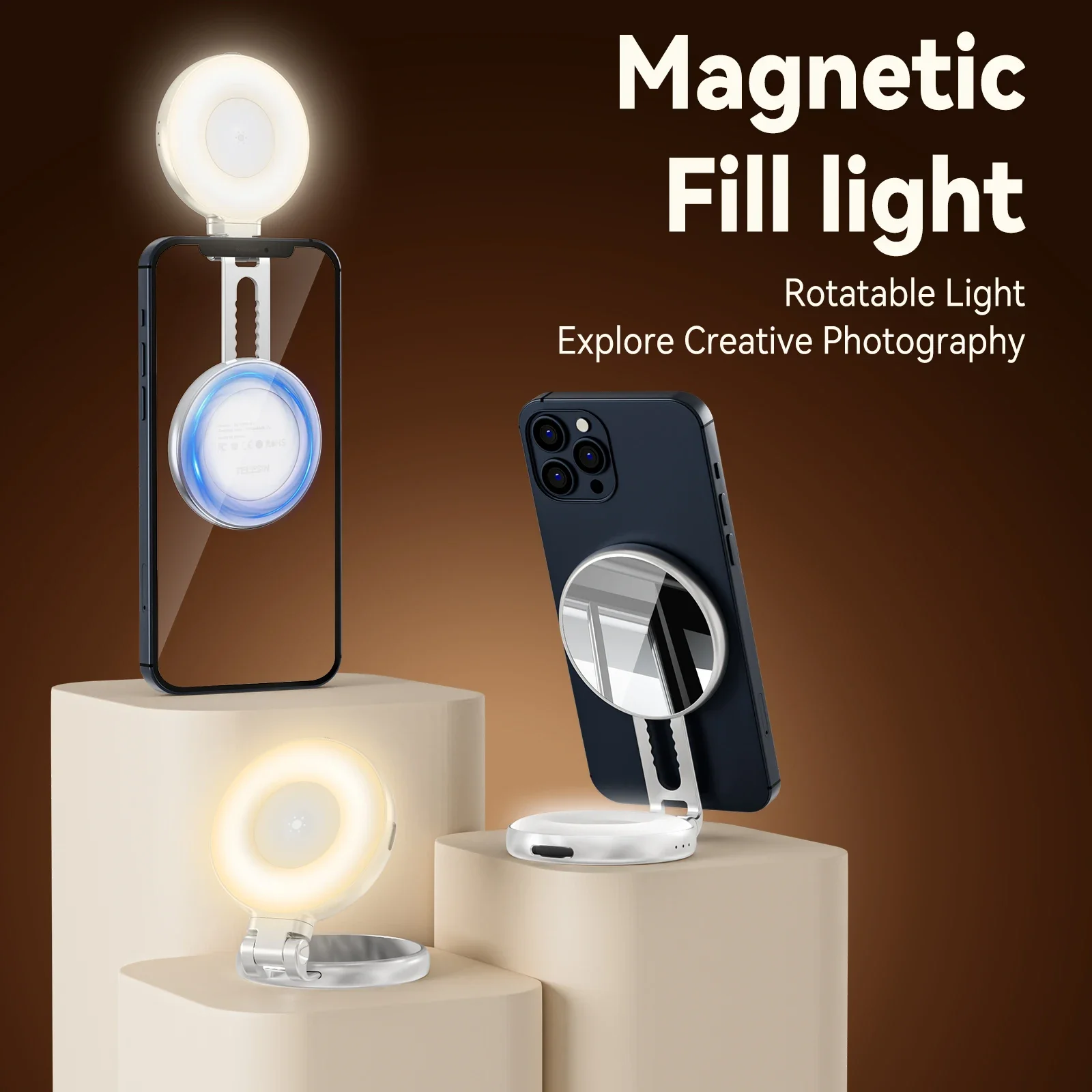 

Magnetic Selfie Fill Light, 3 Colors Brightness Adjustable, Mini Portable for IPhone 16/15/14/13 & Samsung/Xiaomi/Huawei Phones