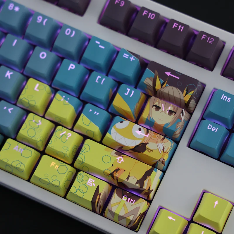 1ชุด PBT Dye Subbed Keycaps สองมิติการ์ตูน Anime Gaming Key Caps OEM Backlit Keycap สำหรับผลกระทบ Honkai 3 Bronya