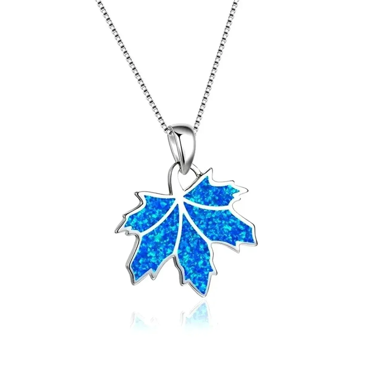 Fashion Autumn Maple Leaf Pendant Necklace For Women Inlay Blue Imitation Opal Necklace Wedding Jewelry Christmas Gifts for Her