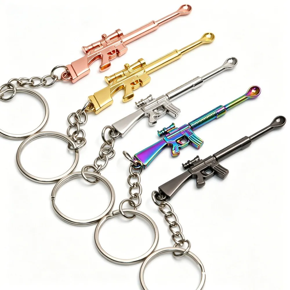 Gun Shaped Zinc Alloy Mini Oil Spoon Portable Small Shovel With Chain Smoking Accessory Kitchen Gadget Holiday Gift