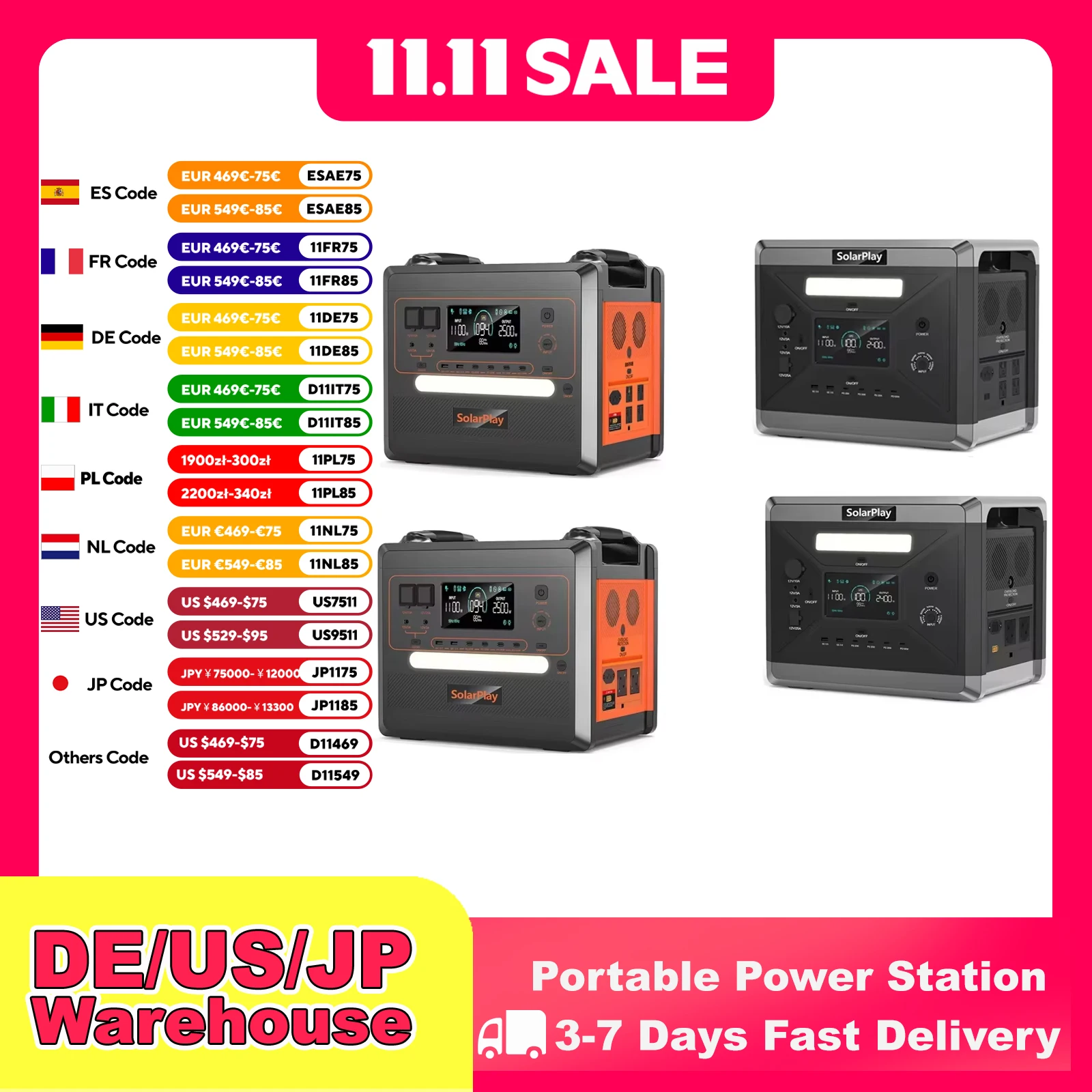 محطة طاقة الحالة شبه الصلبة SOLARPLAY 2500 وات 2400 وات لوازم التخييم LiFePO4 بطارية منزلية مولد بنك الطاقة المحمول الولايات المتحدة والاتحاد الأوروبي #1