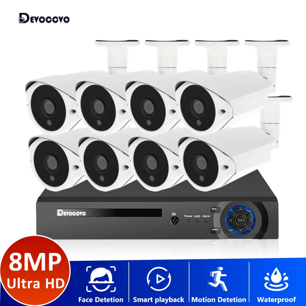 H.265 4K CCTV 8CH Hybrid DVR Video Surveillance System 8MP XMEYE Face Detection AHD Bullet Analog Camera Security System Kit 4CH