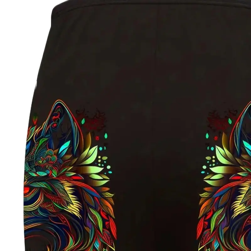 Colorful Wolf head print elastic elastic waist slim-fit leggings for women