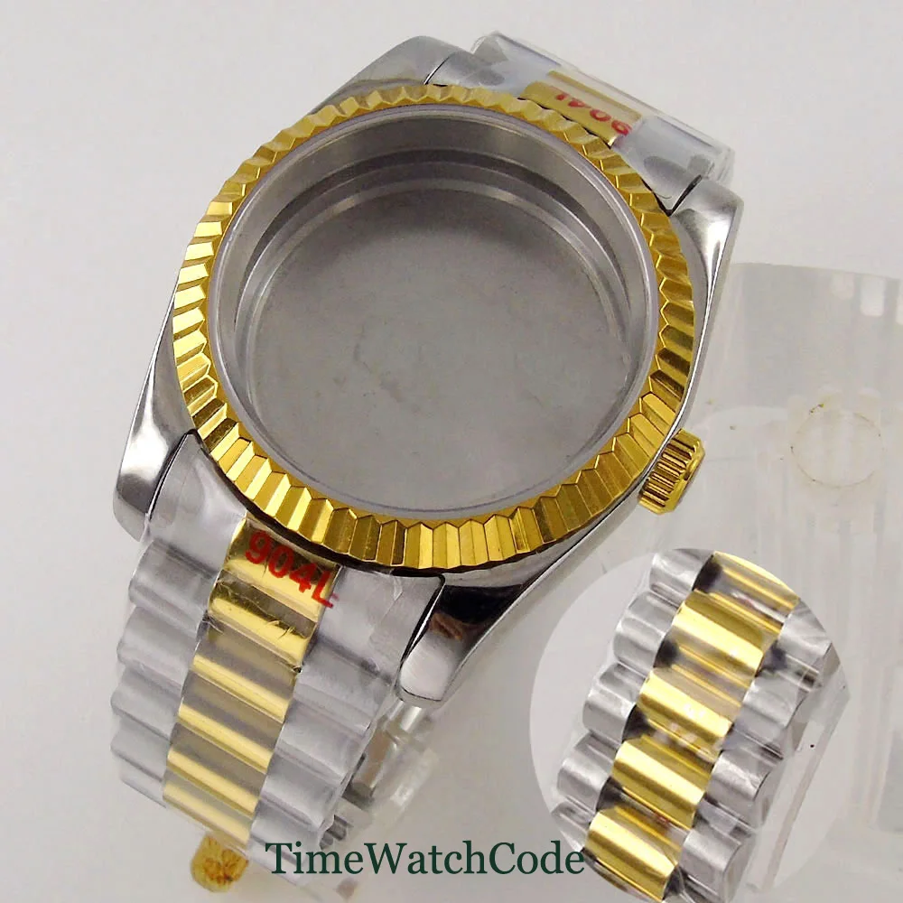 39mm/36mm Gold Plated Sapphire Crystal Watch Case For NH34 NH35 NH36 Miyota8215 821A DG2813 ETA2824 2836 PT5000 316L Bracelet