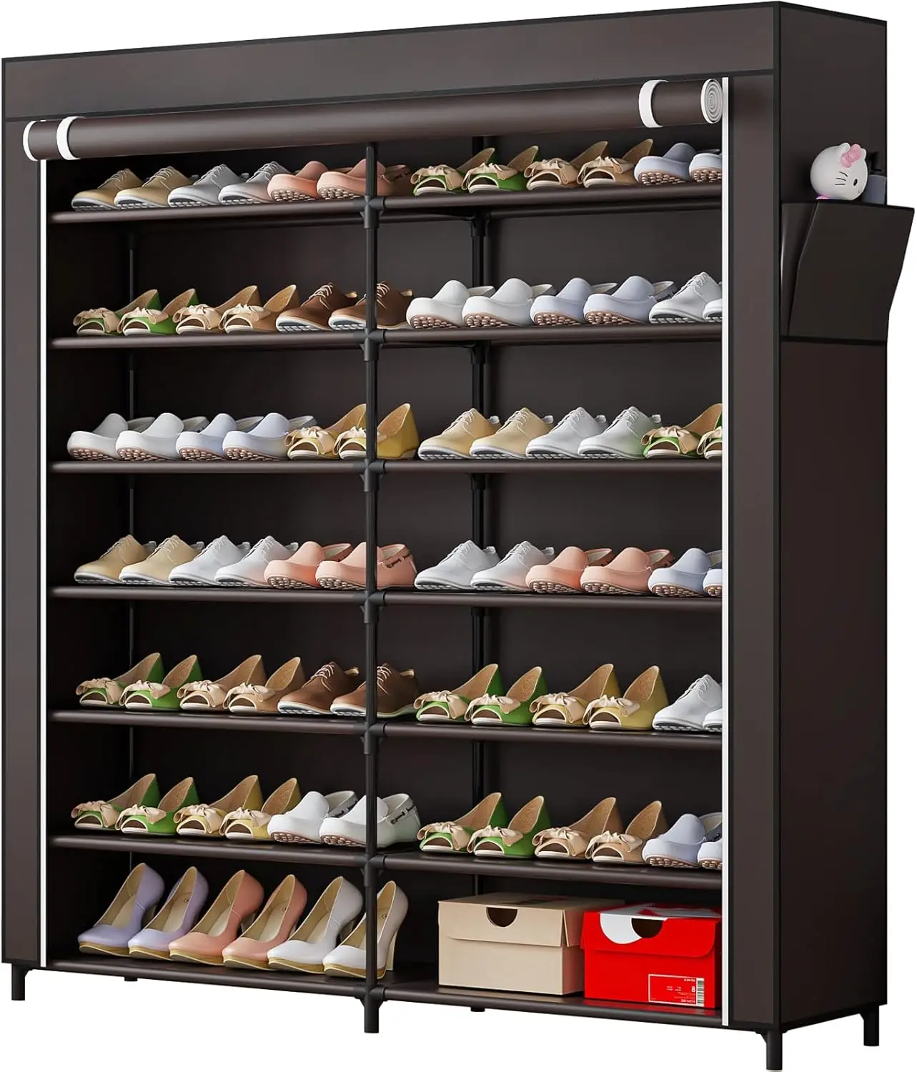 Shoe Organizer Cabient, Tiers Rack with Door, 42 Pairs Plastic Shoes Storage Cabinet Expandable Free Standing