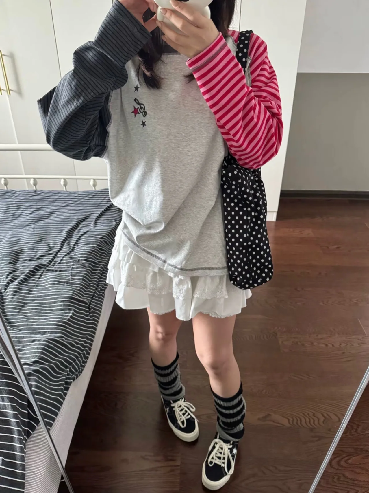 Retro American Color Block Note Star Striped Long Sleeve Women's T-shirt Loose Design Autumn New Style Top Fashion Ladies' Pr...