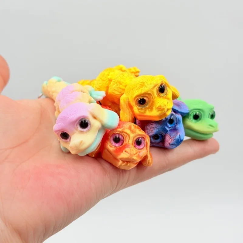 3D Printed Dog Keychain Figurine with Movable Realistic Eye Joints for Children's Party Gift Toy Figurines or Uncompressed Toys