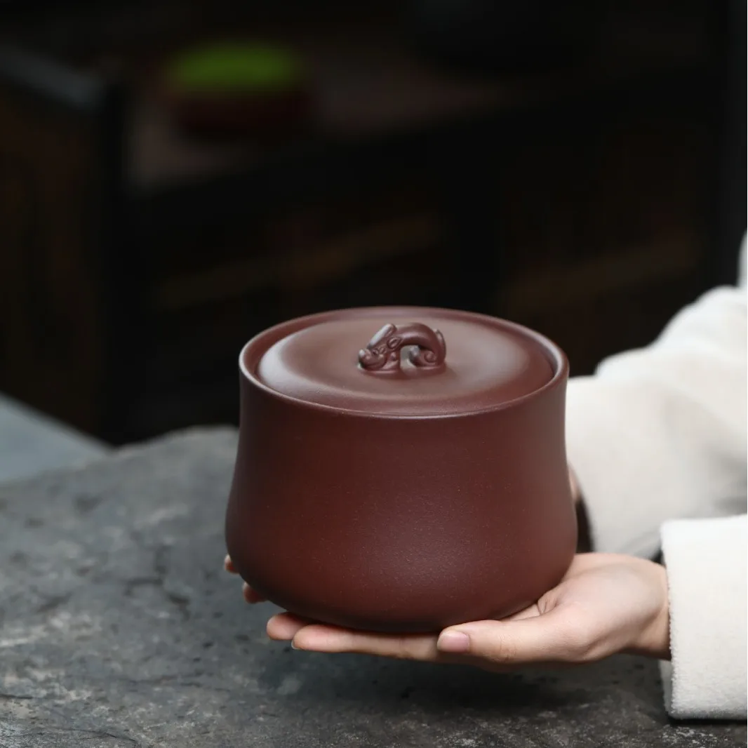 Yixing Zisha Longyun Handmade Awakening 1-Pound Capacity, Moisture-Proof, Household Sealed Tea Canister, Made From Original