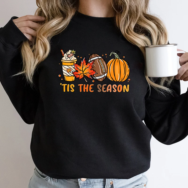 

Fashion Fall Football Tis The Season Print Round Neck Pullovers Women Fall Print Casual Outdoor Long Sleeves Hoodeless Pullovers