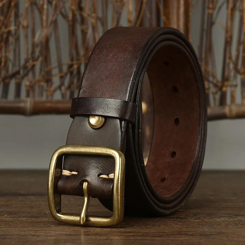 

3.8CM Pure Cowhide Luxury Genuine Leather Belts for Men Brand Strap Male Brass Buckle Designs Retro Jeans Cowboy Cintos