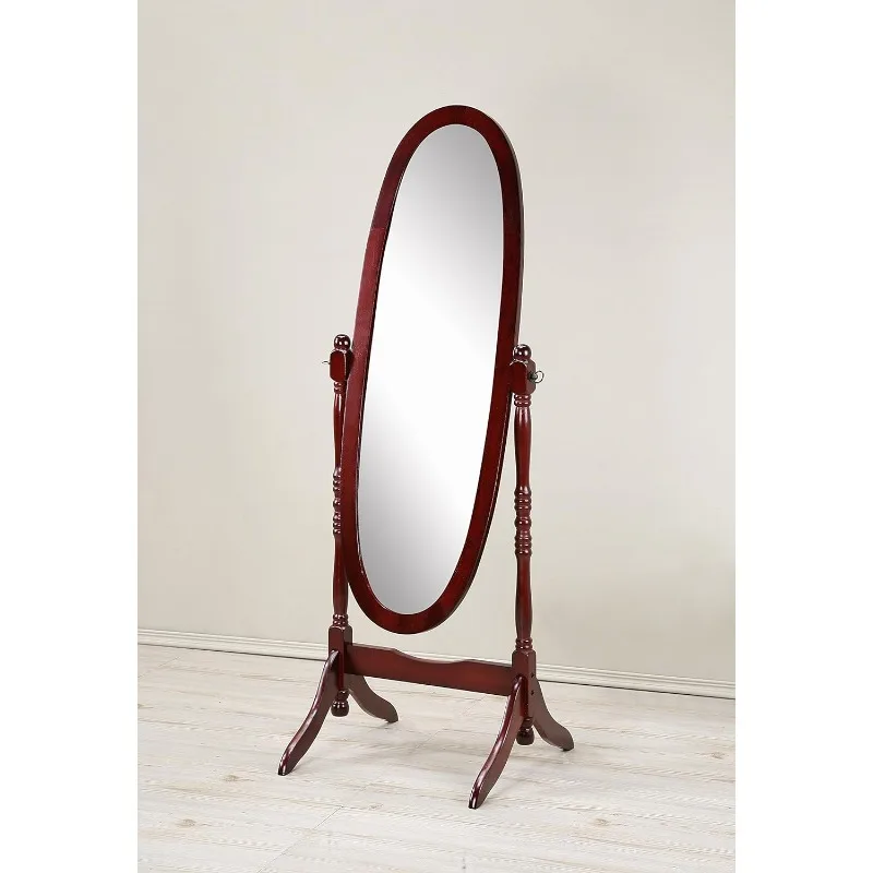 

Traditional Queen Anna Style Wood Floor Cheval Mirror, Cherry Finish