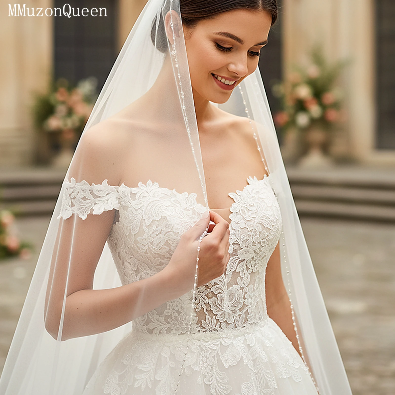 

Свадебная фата TOPQUEEN Velo De Novias с кристаллами и бисером, длинная, аксессуар для свадебного платья, на заказ, V189