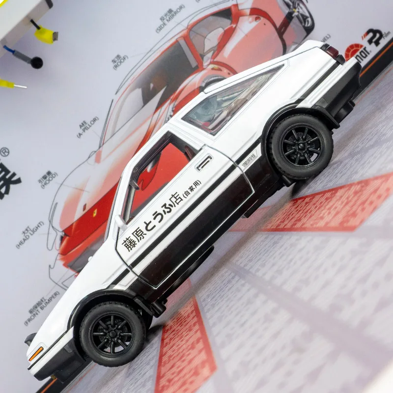 1:30 portas de modelo de carro em liga AE86 e capô do motor, o porta-malas pode ser aberto como presente para crianças