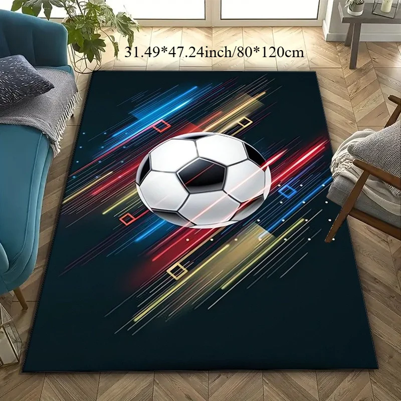Flannel Printed Soccer Ball Rug Dynamic Speed Lines Design Soft Fleece Floor Mat Living Room Carpet Sports Fan Decor Football