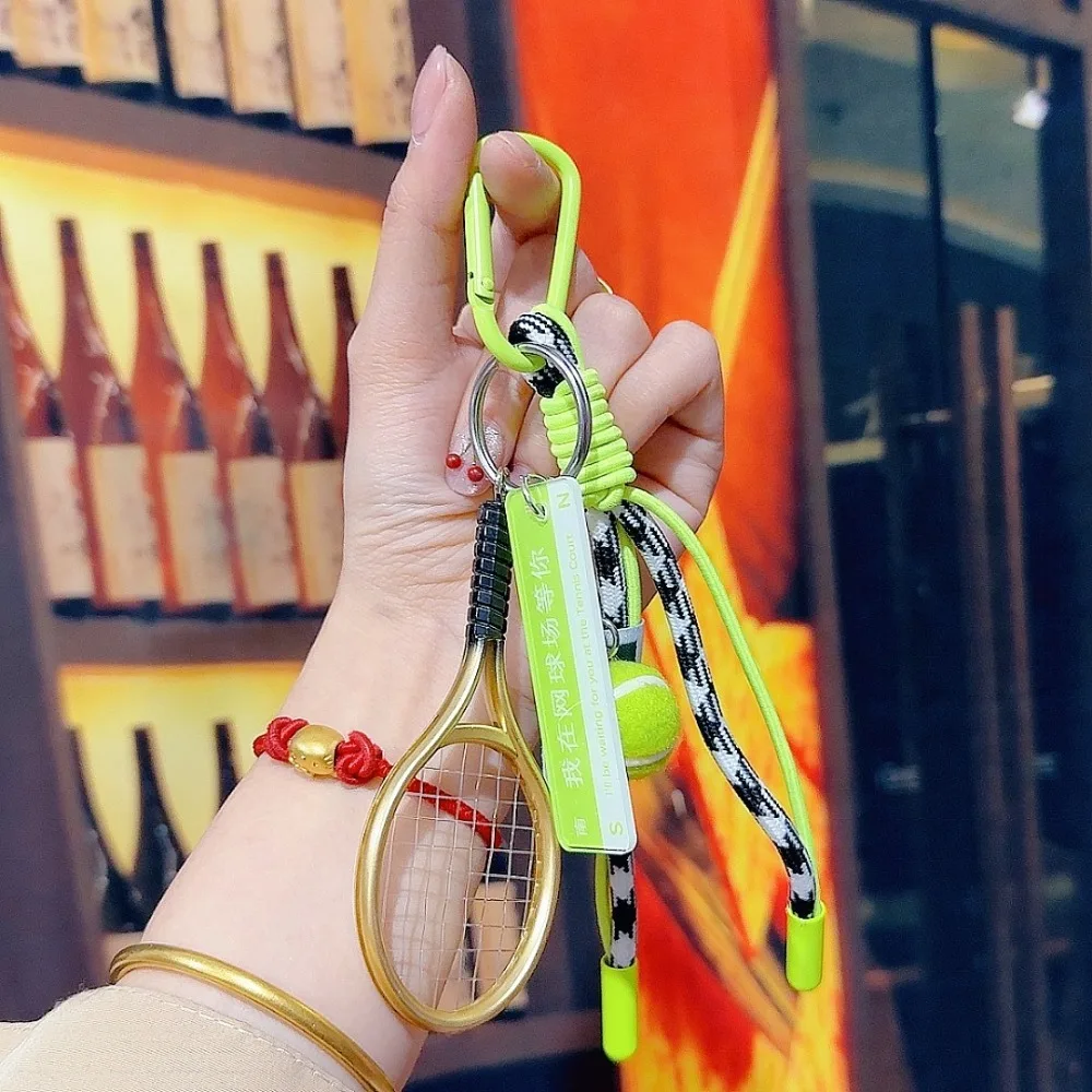 Sports Tennis Ball Bag Charm Braided Racket Tag Carabiner Keychain Sporty Backpack Handbag Pendant Small Gift For Tennis Lovers