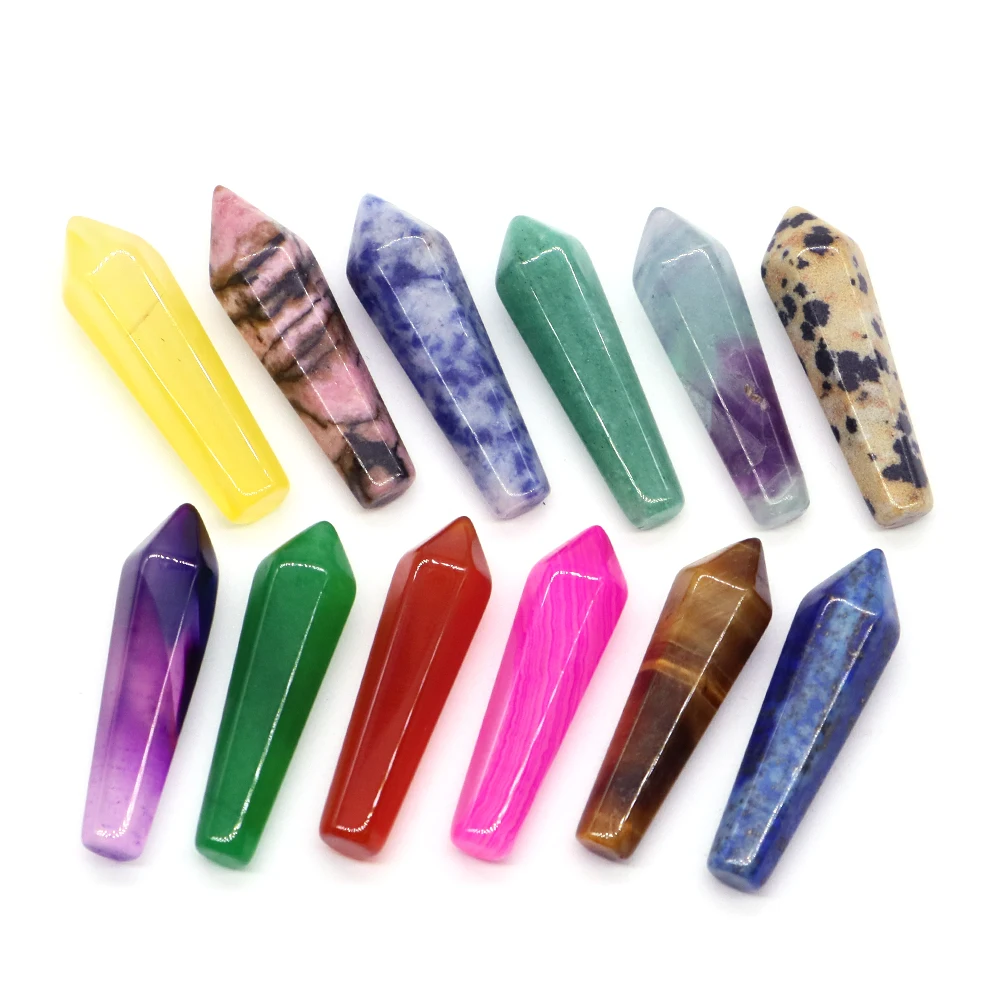 8x30mm Pointed Hexagonal Column Natural Stone Agate Healing Chakra Reiki Wand DIY Jewelry Making Accessories Energy Crystal Gift