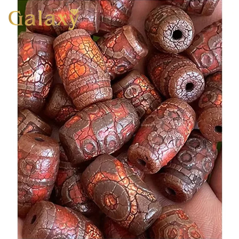 Natural Tibetan Onyx Dzi Beads 15*22mm Reddish Brown Colors Agate Stone Random Pattern Crackles for Women Men Healing 5-10PCs