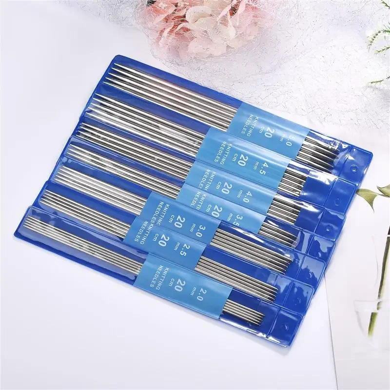 5PCS 20CM Stainless Steel Knitting Needles Set 2-5MM Double Pointed Straight Knitting Needles for Sweaters Knitting Project