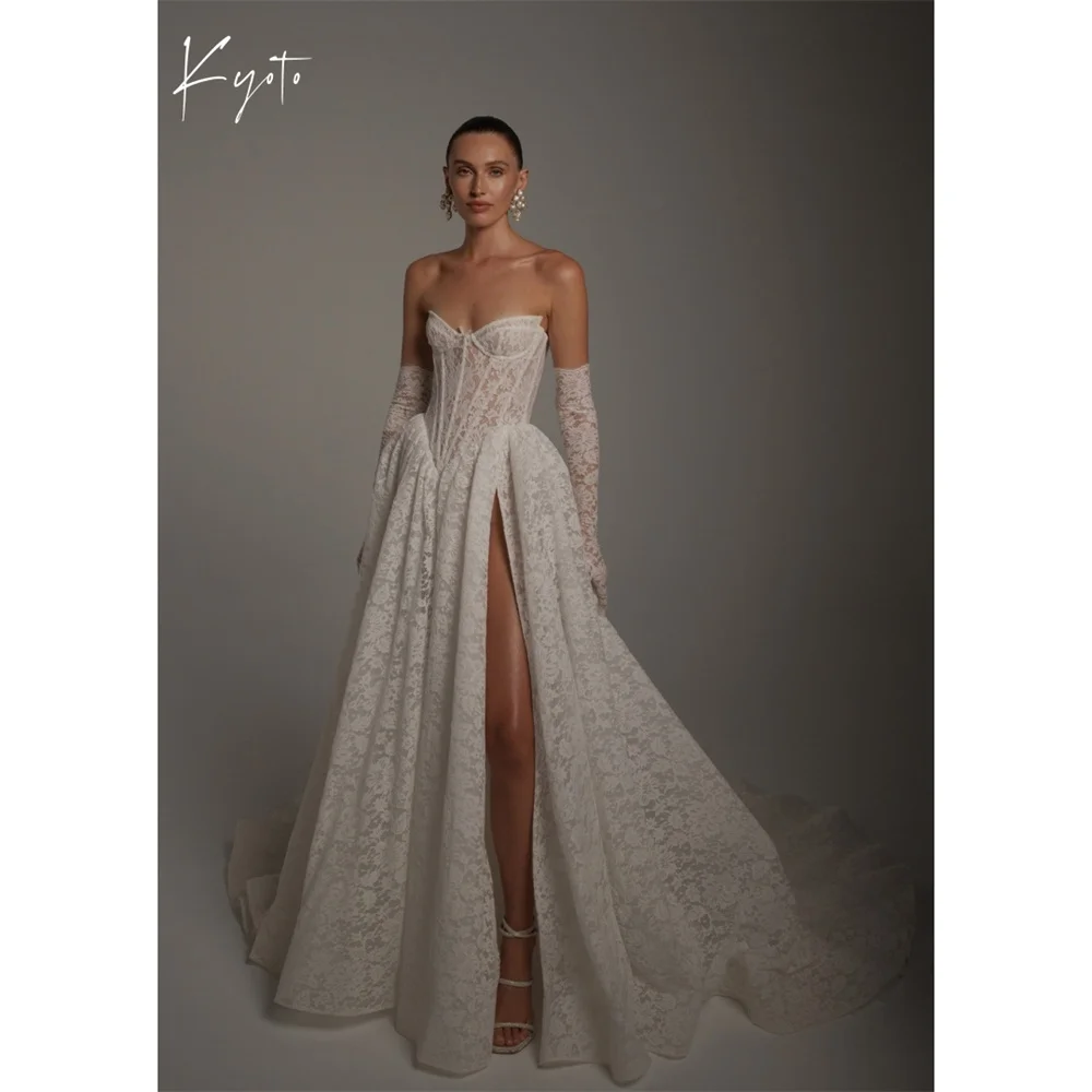 Kyoto personnalisé ivoire bretelles robe de mariée florale manches détachables à lacets dos vestidos de noiva a-ligne robes de soirée
