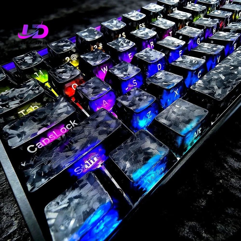 Kohlefaser-Textur Nebelschwarz Transparente PC-Tastenkappen 132 Tasten Double-Shot Cherry-Profil Tastenkappen für Gateron Mechanische Tastatur