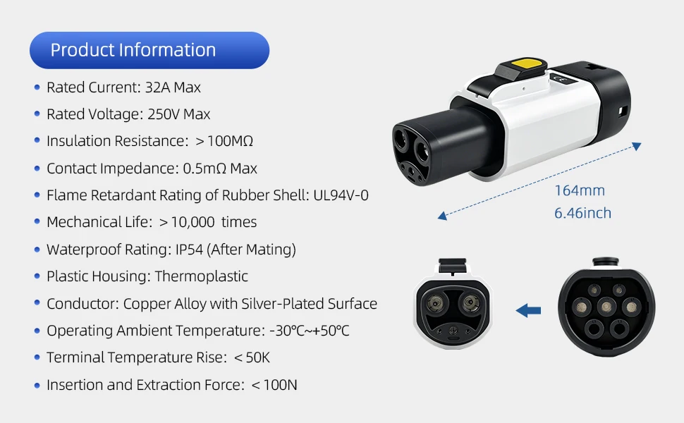 EVqiaoyi GB/T auf NACS EV-Adapter 32A 7KW GB/T EV-Adapter für Tesla EVs Konverter mit Temperaturregelung für schnelles, sicheres Laden – Detail 8